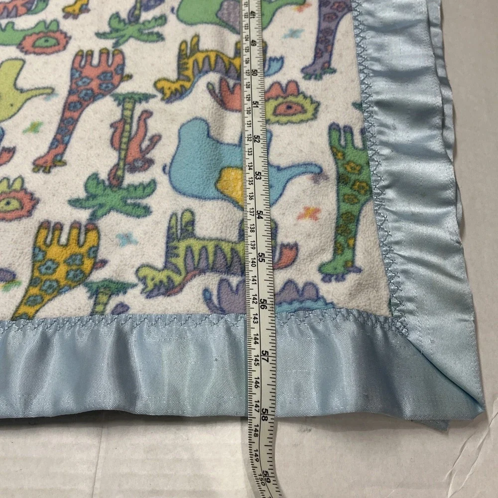 Vintage Blanket‎ Baby Boy Blue Animal Print Satin Trim Zoo Monkey Elephant Lion
